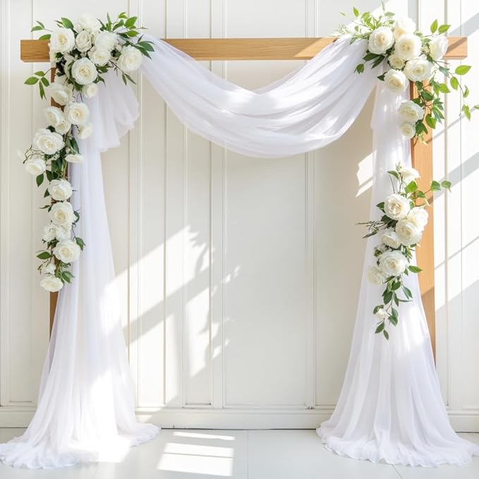 White Wedding Arch Draping Fabric 30'' x 18FT 4 Panel Sheer Chiffon Arch Drapes for for Easter Bridal Shower Baby Shower Photo Booth Church Decor Birthday Party Outdoor Decoration