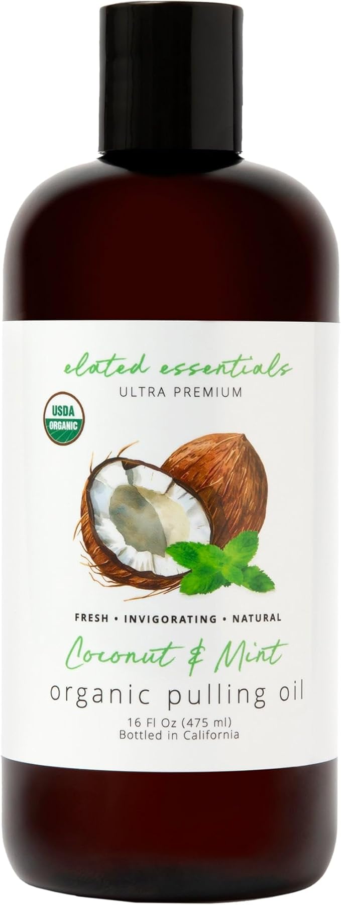 Coconut Oil Pulling for Teeth and Gums 16oz Value Size, USDA Certified Organic Peppermint Flavored CocoMint Mouthwash - Vegan, Non-GMO, Cruelty-Free, Cold-Pressed and Steam Distilled