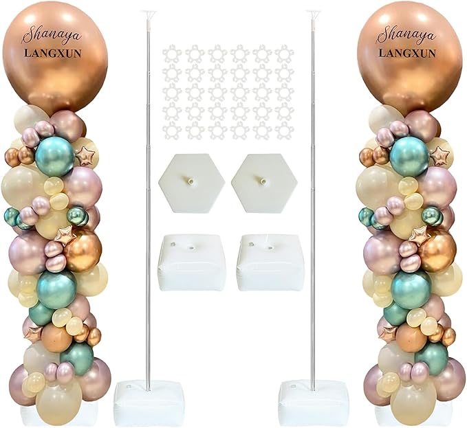 LANGXUN 2 Sets Adjustable 6ft DIY Balloon Column Stand Kits For Birthday Wedding Graduation Party Decorations, Christmas Balloon Decor