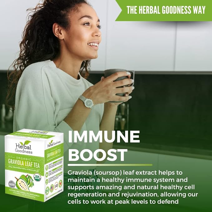 Graviola Leaf Tea - 144 Tea Bags - Hojas De Guanabana Organica Tea, Pure Organic Soursop Leaves, Rich In Antioxidant, Perfect For Immune Health, Digestion, Cell Regeneration & Heart Health - 6 Pack