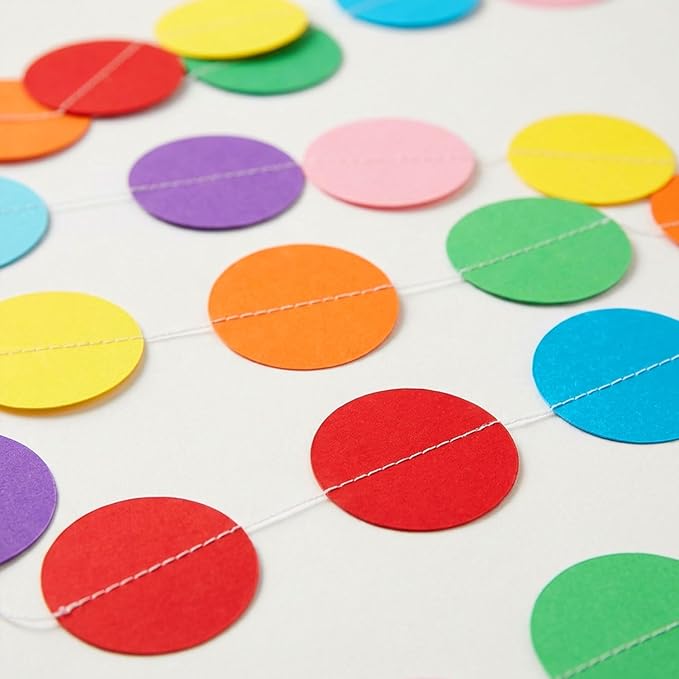 5 Pack Colorful Dots Garland Banner, 65.5 ft Paper Circle Hanging Streamers Rainbow Round Dot Bunting Backdrop for Birthday Classroom Homecoming Wedding Holiday Party Decorations