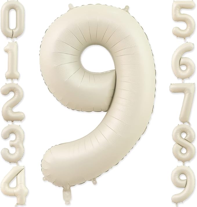9 Balloon, Number 9 Balloon, Number Balloons 40 Inch, Sand White Large Big Foil Number Balloons for Birthday Party Graduation Wedding Anniversary Baby Shower Bachelorette Decoration Supplies