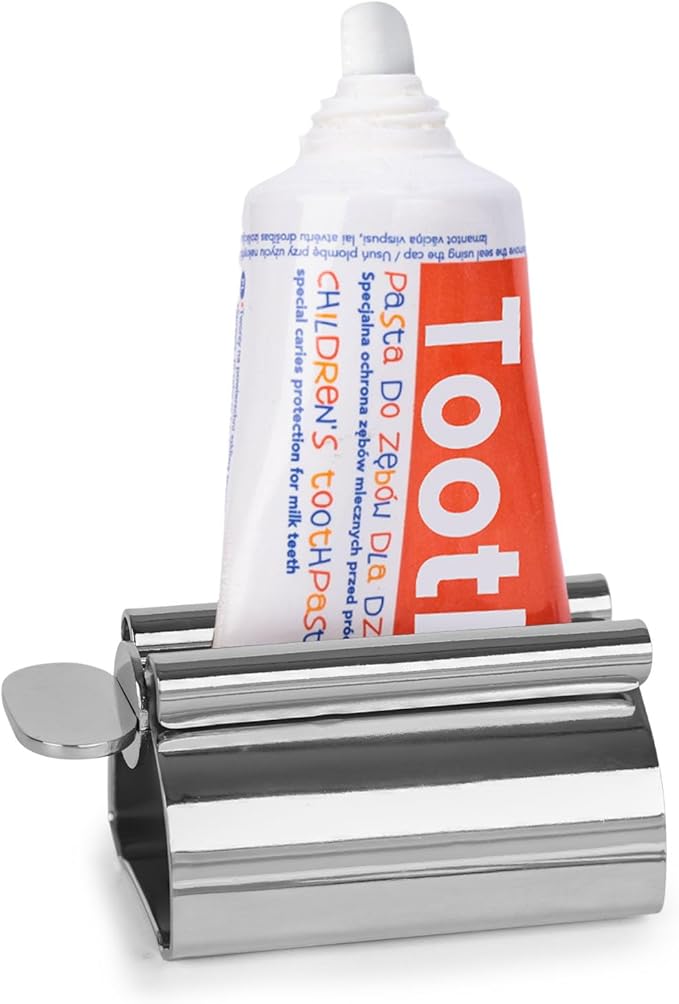 LOVEINUSA Toothpaste Tube Squeezer Dispenser, 1PCS Toothpaste Roller Squeezer Tool Metal Stainless Steel Tooth Paste Holder for Bathroom, Silver