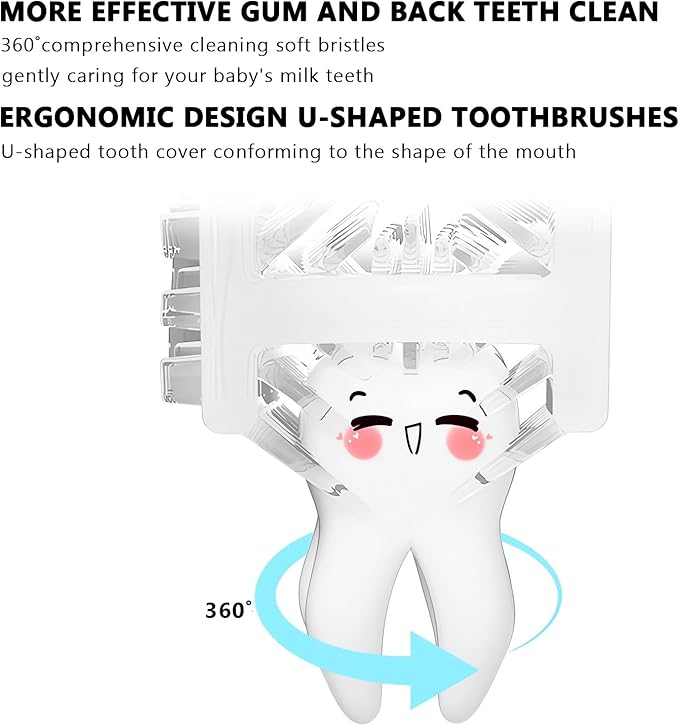 SNOWROSE Kids Electric Toothbrush U-Shaped Ultrasonic IPX7 Waterproof Design with 2 Brush Head 3 Modes, 360° Full Mouth Cleaning Automatic Children Toothbrush for 2-12 Years Old (Pink, 2-12 Age)