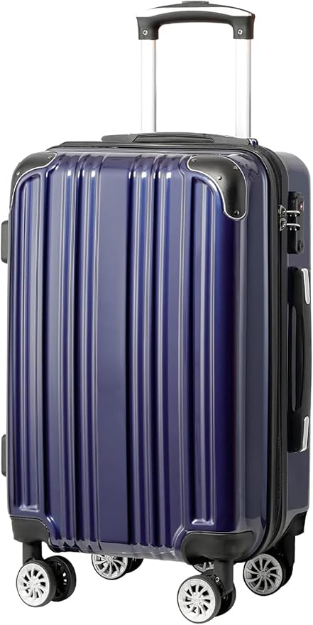Coolife Luggage, Suitcase with Durable and Lightweight, Large Checked Luggage with PC+ABS Hardshell Expandable, Dual Spinner Wheels, TSA Lock, and YKK Zipper (navy new, L(28in))