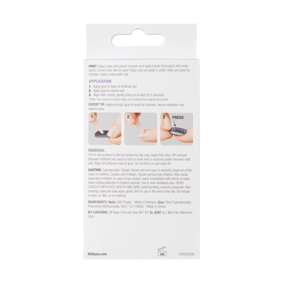 KISS Voguish Fantasy, Press On Nails, Nail glue included, 'Glam and Glow', White, Short Size, Squoval Shape, Includes 28 Nails, 2g glue, 1 Manicure Stick, 1 Mini File