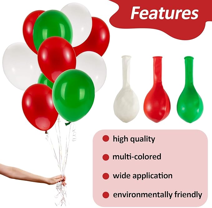100PCS Christmas Balloons Garland Arch - MAQIHAN Xmas Red Green White Balloons Christmas Birthday Party Decorations Latex Balloons Globos Para Decoracion De Fiestas Tree Baloons Party Supplies 12 Inch