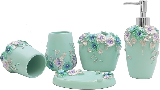LUANT Vintage Pink Bathroom Accessories, 5Piece Bathroom Accessories Set, Bathroom Set Features, Soap Dispenser, Toothbrush Holder, Tumbler & Soap Dish - Bath Gift Set (Blue)