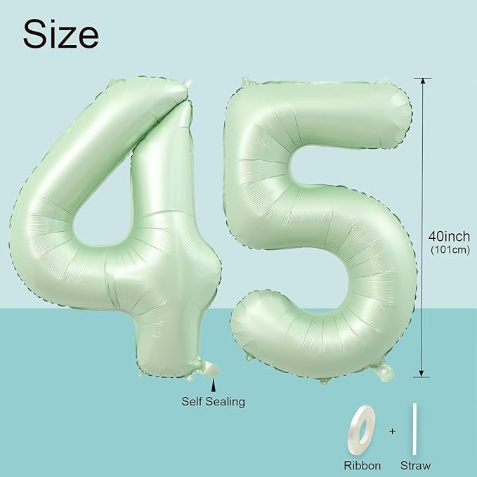 40 Inch Olive Green Large Number Balloons 0-9, Number 45 Balloons Foil Mylar Big Number Balloons, Helium Number Balloons Decorations For Birthday, Anniversary Events, Wedding Party
