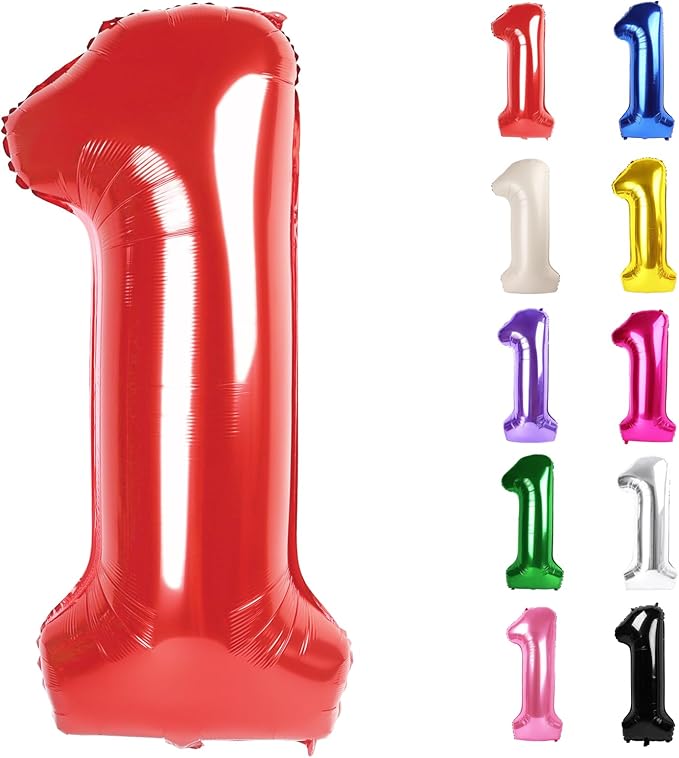 Red Number 1 Balloon for First Birthday 40 Inch, 1st One Number Balloons Birthday Decorations for Girl Boy Toddler Baby