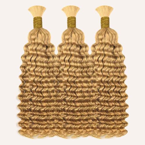 Honey Blonde Boho Braids Human Hair Bulk Hair For Braiding #27 Deep Wave 100% Human Hair 100g No Weft Hair Extensions 20 Inch