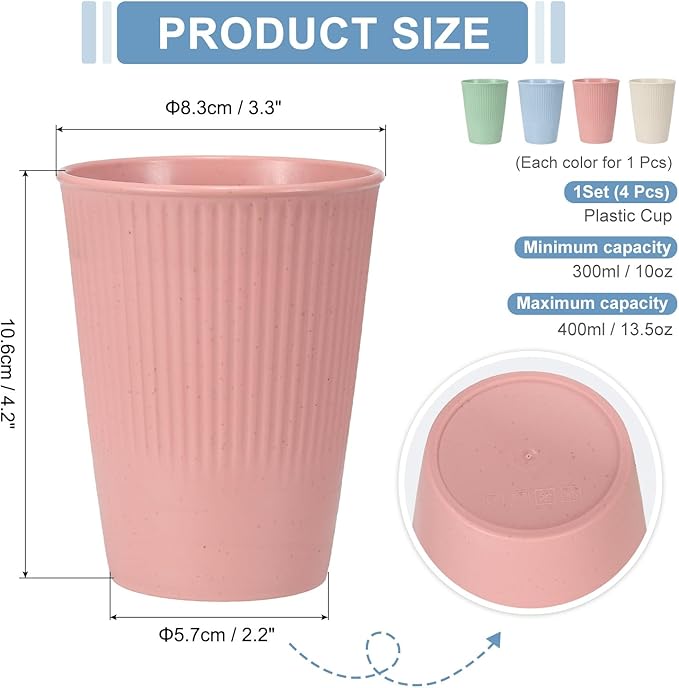 uxcell 4 Pcs Simple Toothbrush Cup, 3.3 x 3.3 x 4.2 Dishwasher Safe Bathroom Tumbler Reusable Plastic Cup Set for Storing Toothpaste Combs, Light Green/Light Pink/Light Blue/Beige
