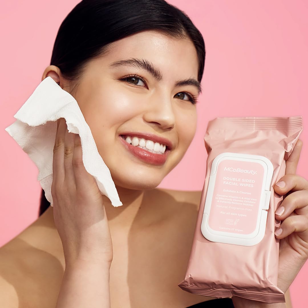 MCoBeauty Double Sided Facial Wipes - 25 Cleansing & Exfoliating Wipes