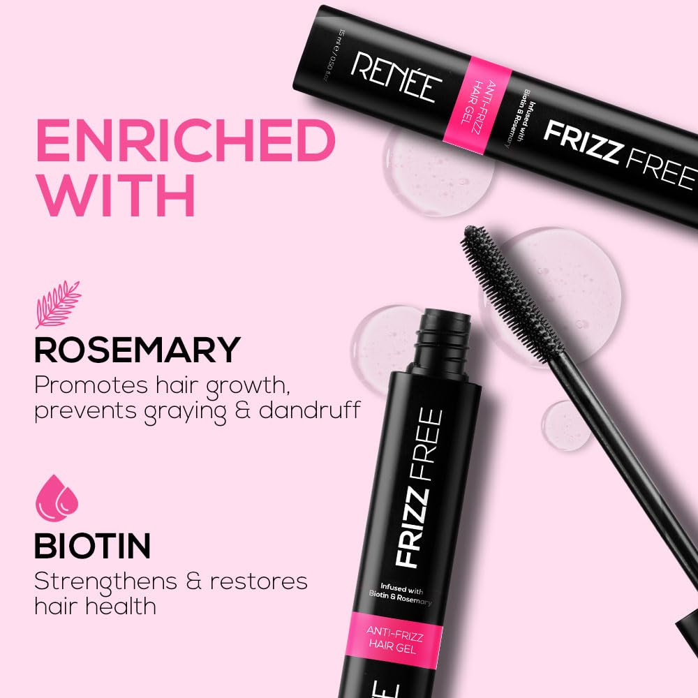 RENEE Frizz Free Hair Finishing Stick - Anti Frizz Hair Wax Stick Wand For Flyaway Hairs, Non-Sticky & Greasy Hair Fix Gel, Anti Flyaways & Baby Hair, Use As Hair Setting Spray, Biotin & Rosemary 15ml
