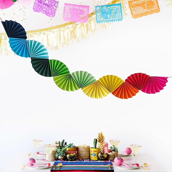 Rainbow Paper Fan Garland - Paper Fan Garland Party Decorations - Perfect for Birthday Parties, Holiday Decorations, Family Gatherings, Weddings and More(Rainbow)
