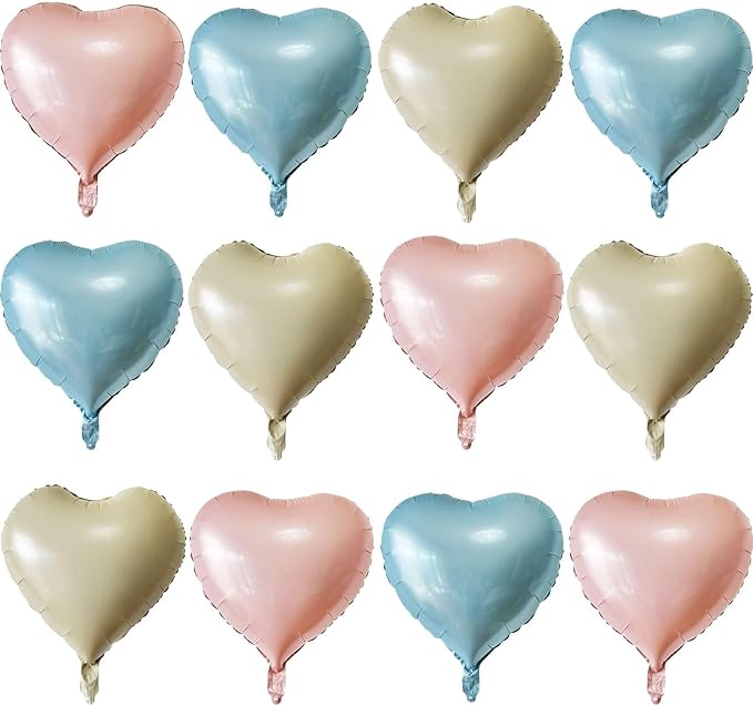 Lovoir 12 Pcs Blue Heart Shape Foil Mylar Balloons 18 Inch Love Balloons for Valentine's Day Birthday Party Decorations Wedding Engagement Romantic Decor (Baby Pink & Baby Blue & White)