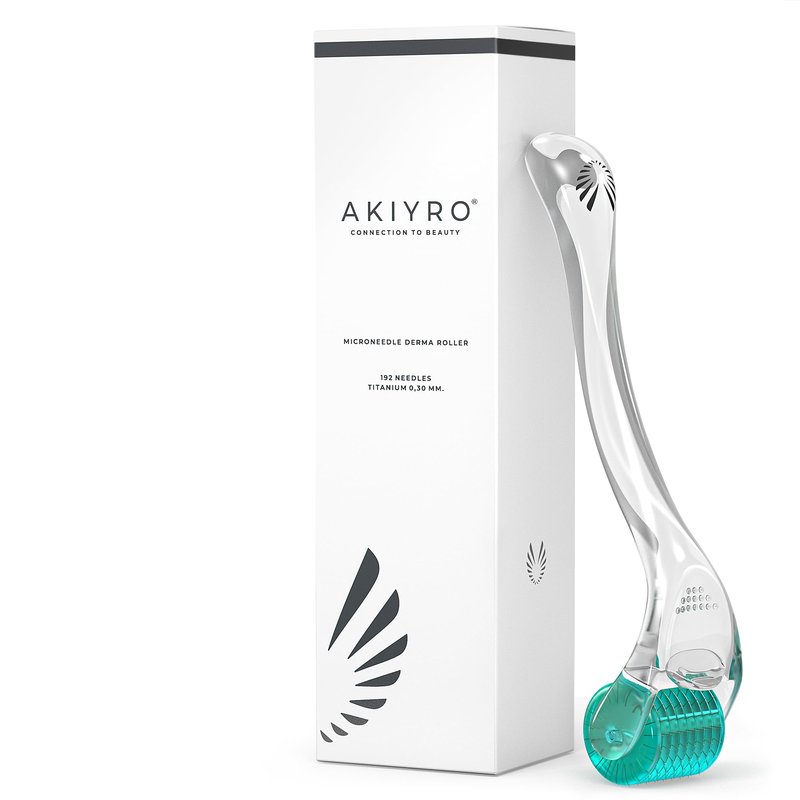 AKIYRO Derma Roller 0.30mm - Microneedle Roller with Storage Case - 192 Micro Needling Dermal Tool for Face, Beard, Scalp & Body - At Home Microneedling Skin Care for Women & Men (Green)