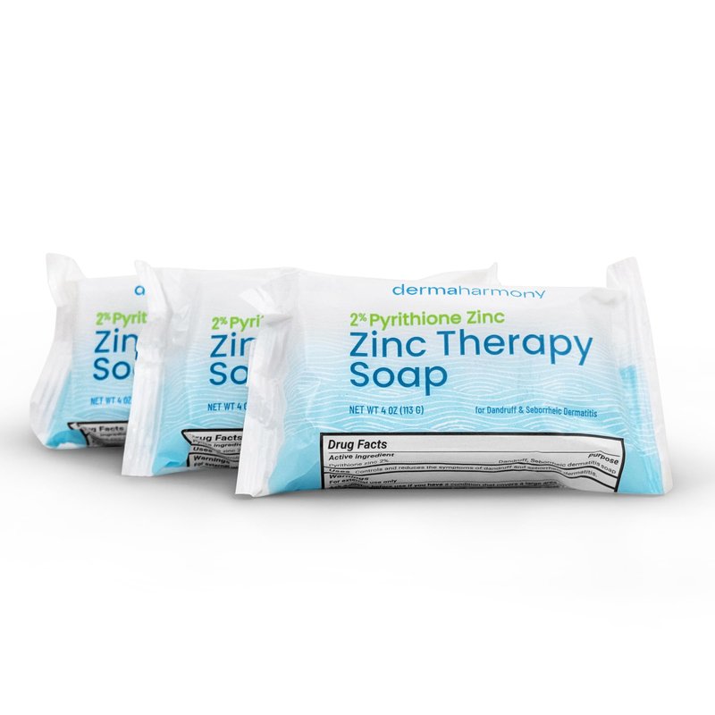 Dermaharmony Pyrithione Zinc (ZnP) Therapy Soap 4 oz Bars - 3 Pack - for Seborrhea and Dandruff