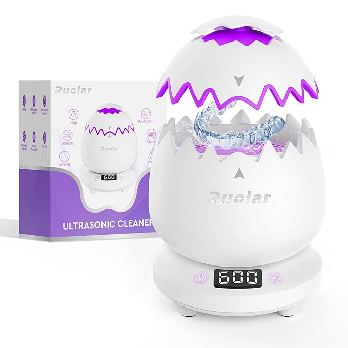 Ultrasonic Retainer Cleaner Machine for Dentures | 45kHz Dental Cleaning Pod for Mouth Guards, Aligner, Nightguard, Braces, Jewelry, Watch | 3 Timer Modes - with Cooling Fan & Split-Design