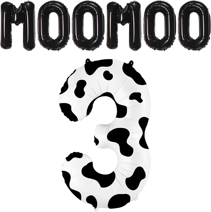 40 Inch Cow Print Balloon, Number 3 balloons Cow Balloons for 3st birthday decoration, Large Cow Number Balloons for western party decorations Baby Shower Animal Theme Party Holiday Decor