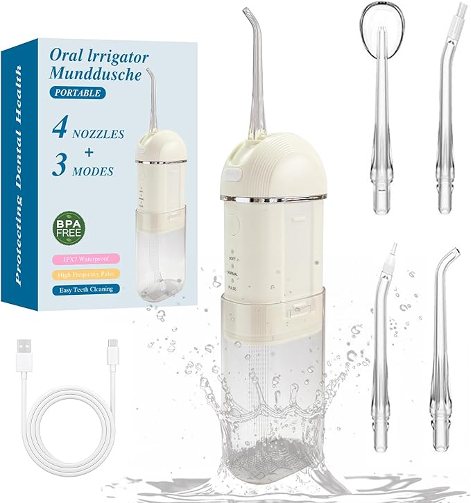 Portable Water Flosser for Teeth,Cordless & Portable Collapsible Oral Irrigator Water Teeth Cleaner Pick for Braces Dental Hygiene, 3 Modes & IPX7 Waterproof Rechargeable Water Flosser Dental Pick