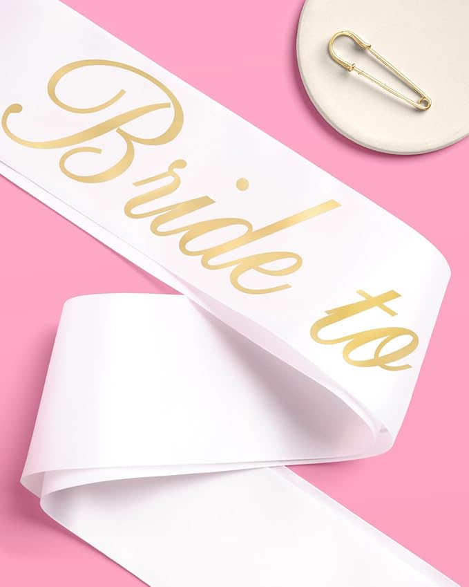 xo, Fetti Bride and Groom Sash Duo 2 Pack | White and Black Satin, Gold Foil, Bridal Shower, Engagement Party, Bachelorette Decor, Wedding Mr. & Mrs.