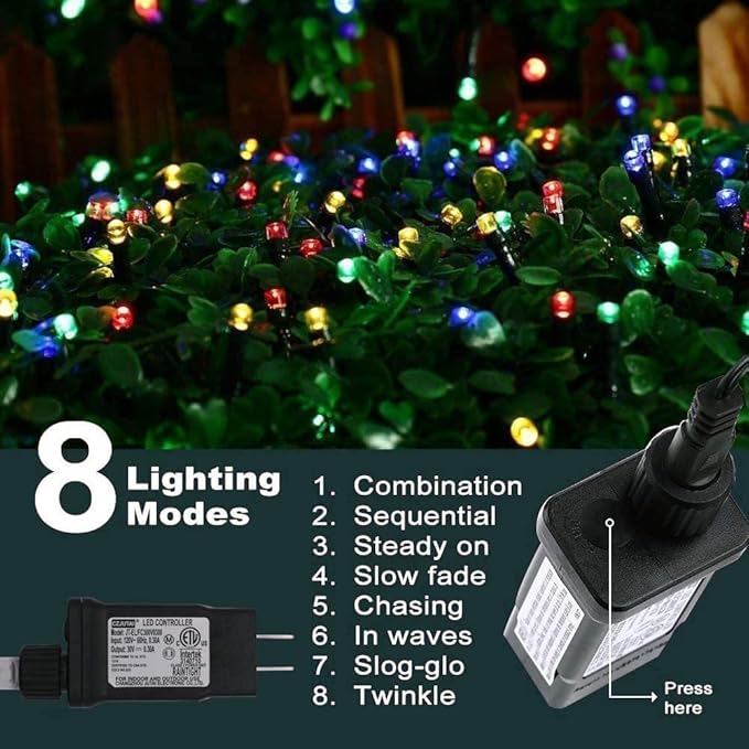 Indoor Christmas Tree Lights - 25m/82ft 220 LED Memory Function 8 Modes End-to-End Extendable Plug in Outdoor Waterproof Fairy String Light for Thanksgiving Halloween Wedding Patio Decor - Multi Color