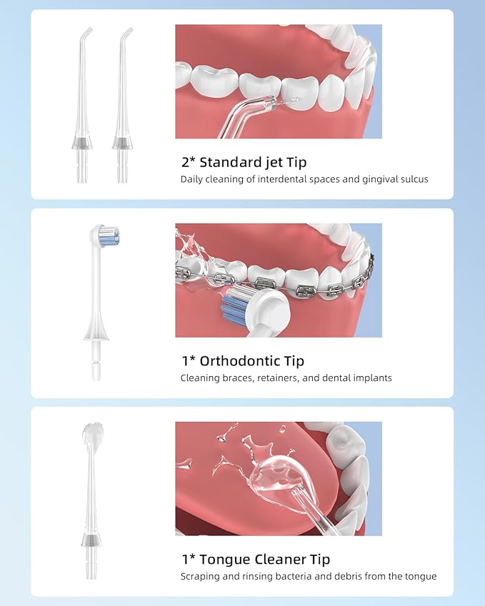 Water Dental Flosser, 300ML Cordless Oral Irrigator Rechargeable Dental Flosser Picks with 9 Levels 5 Jet Tips,IPX7 Waterproof Teeth Cleaner for Braces Gum Care (White)