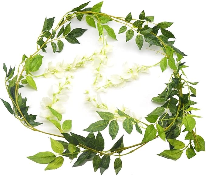 5pack Flower Garland Artificial Wisteria Garland Vines Faux Wisteria Vine Fake Hanging Flowers for Wedding Floral Decor-Total 33ft (White)
