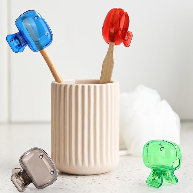 Tecbeauty 12Pcs Toothbrush Head Covers Travel Toothbrush Protector Cap Brush Pod Case Protective Plastic Clip for Household Travel, Camping, Bathroom, Multiple Color
