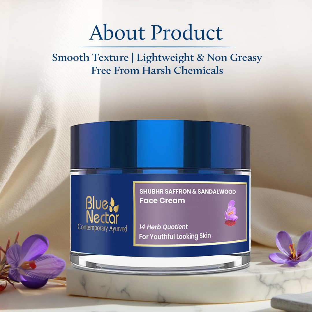 Blue Nectar Anti Aging Saffron Face Moisturiser for Women (1.7 Fl Oz) Paired with Honey Aloevera Detan face Cleanser(3.38 Fl Oz)