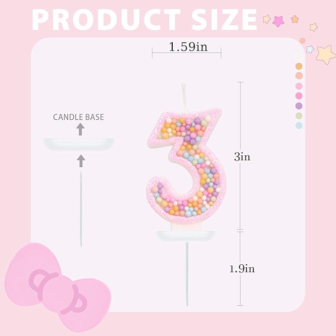 Birthday Candles for Girls - Number 3 Candle, Colorful Macaron Candles, 3 Cake Topper, 3rd Birthday Decorations for Girls, Pig Cartoon Theme Birthday Party Supplies (Pink)