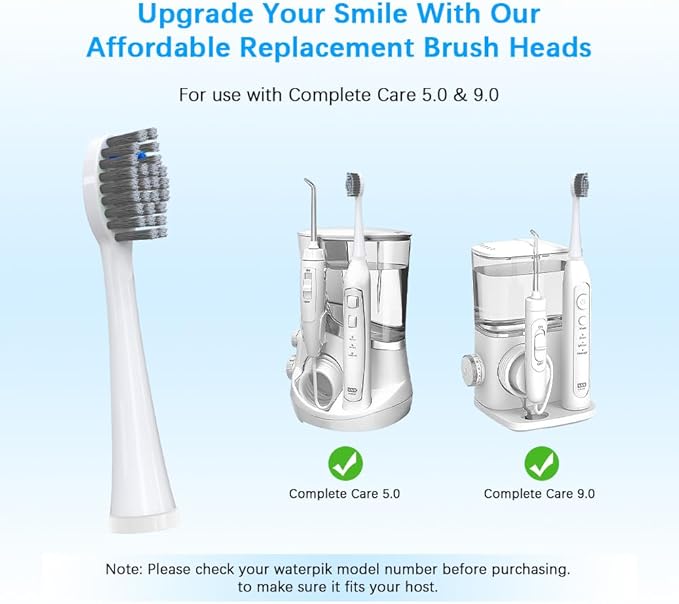 Replacement Brush Heads Compatible for 𝗪𝗮𝘁𝗲𝗿𝗽𝗶𝗸 𝐒𝐨𝐧𝐢𝐜-𝐅𝐮𝐬𝐢𝐨𝐧 2.0 Flossing Toothbrush (SF-01/ SF-02/ SF-03/ SF-04) with 3 Count Soft Bristles (White-Grey, Full Size)