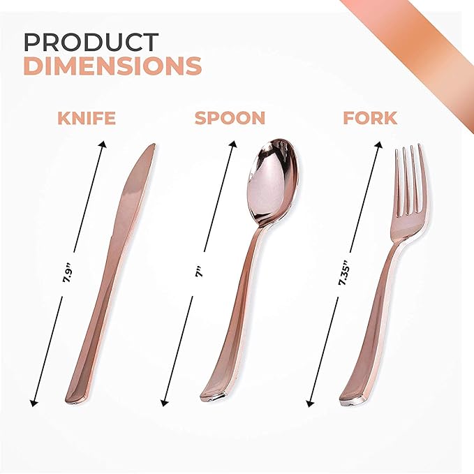 Rose Gold Plastic Silverware Set (1280 Bulk Pack) Disposable Cutlery Utensils, 80 Forks, 40 Knives, 40 Spoons, Heavy Duty Rose Gold Flatware For Holidays, Parties, Dinners, Weddings, and Occasions