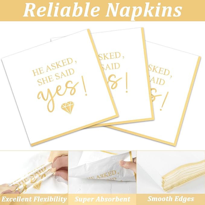 200Pcs Happy Engagement Party Supplies Engagement Paper Plates Napkins She Said Yes Party Tableware Set She Said Yes Disposable Dinnerware for Wedding Birthday Bridal Shower Decoration Serve 50