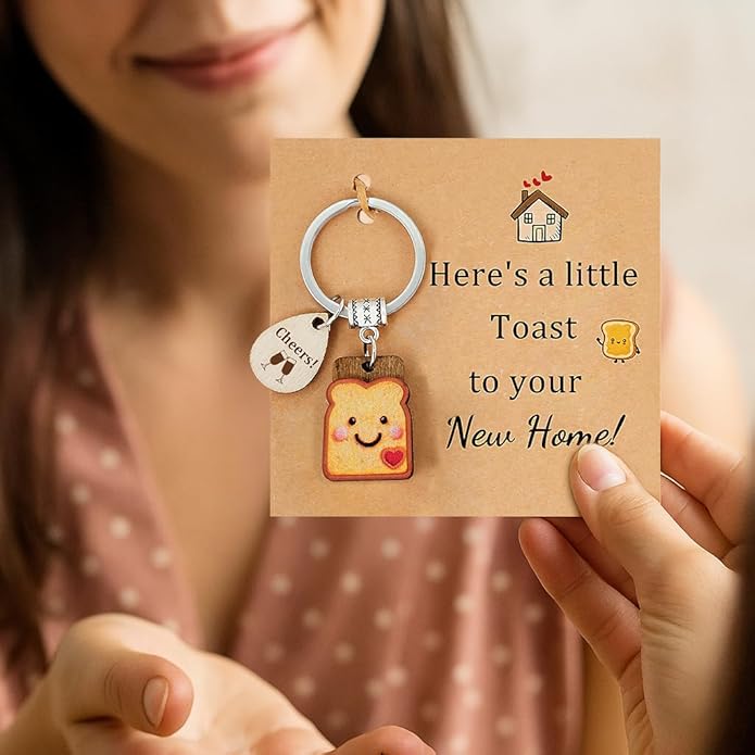 Cute Toast Keychain for Girls, New Beginnings Gifts for Best Friend as Next Chapter Stuff, Cute Love Engagement Housewarming Birthday New Job Gifts for Coworker Couple Bestie Sister Parents