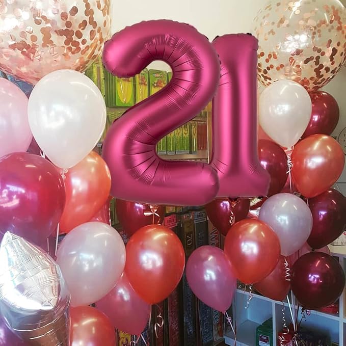 Number 4 Balloons 40 Inch Wine Red Burgundy Foil Helium Large Balloons for Birthday Party Anniversary Decorations（Digital 4）