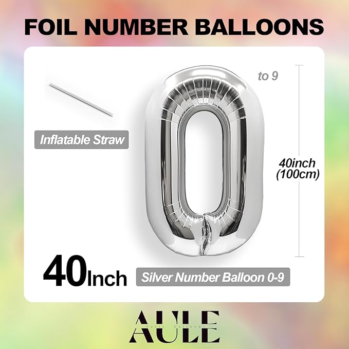 AULE 40 Inch Jumbo Silver Foil Mylar Number Balloons for Men Women 21st Birthday Party Decorations 21 Years Old Anniversary Party Supplies