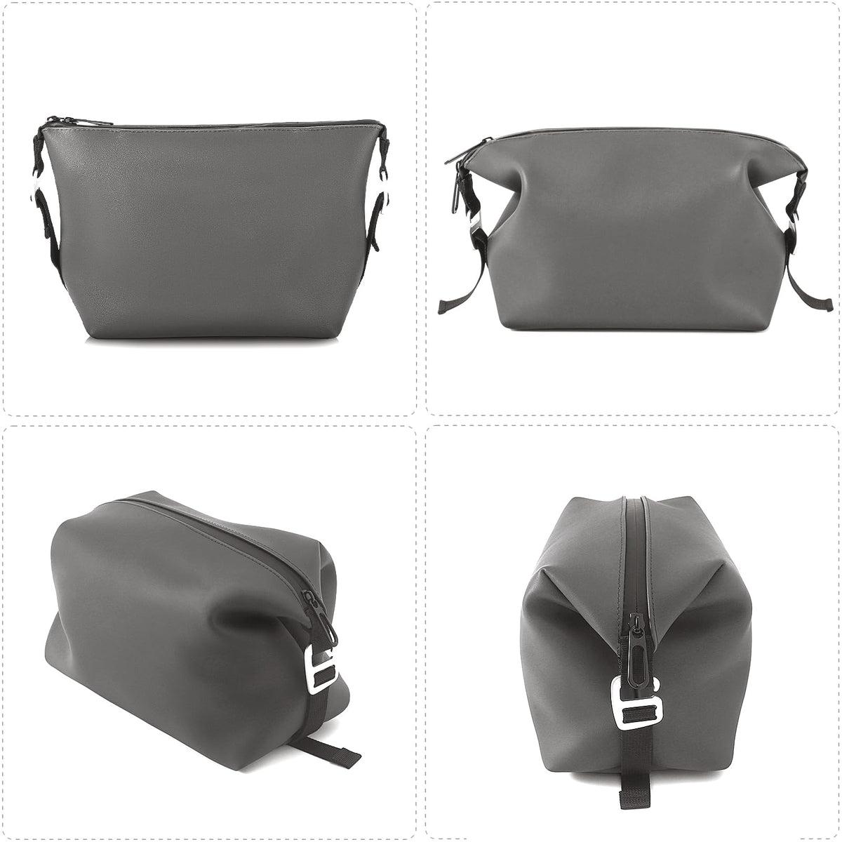 CONTAIL 6.5" 3L Silicone Toiletry Bag with 3 Mesh Pocket,Water-resistant Mens Dopp Kit,Foldable Shaving Bag for Toiletries Accessories,Grey