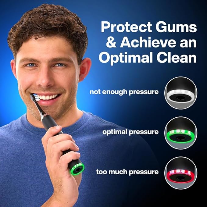 Aquasonic Clinical AQ Ultra-Whitening Smart Toothbrush with Pressure Sensor, LCD Screen & Battery Level Indicator - 2 Brush Heads & Hard Sell Travel Case