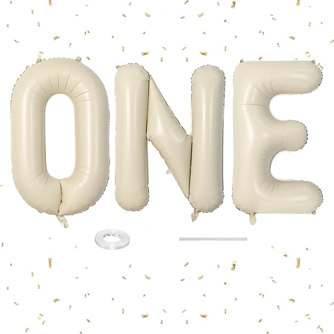 Cream ONE Balloons,40 Inch Letter One Balloon Beige for Baby Shower Gender Reveal Backdrop Party Decorations