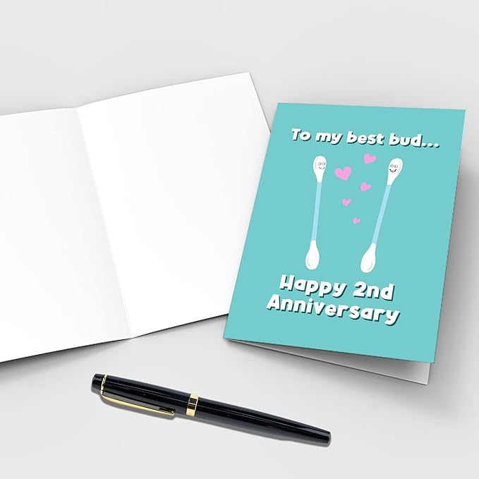 Qiliji Happy 2nd Anniversary Card, Funny Cotton Anniversary Card, Second Wedding Anniversary Card, 2 Years Married Anniversary Greeting Card, To My Best Bud