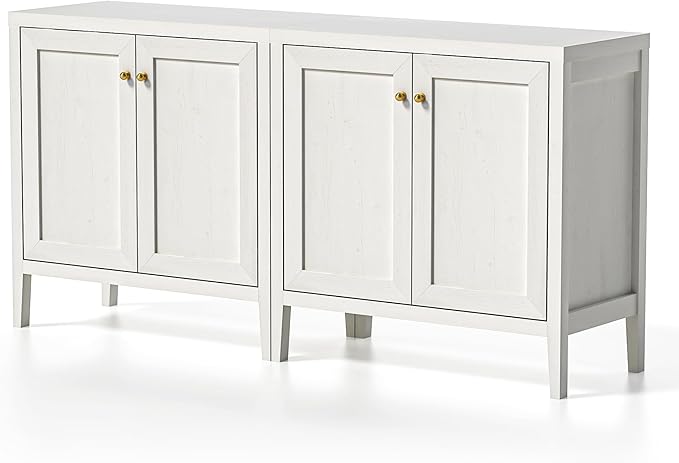 63" Large Buffet Cabinets Set of 2, Farmhouse Sideboard Cabinet with Storage, Accent Credenza Cabinet, Wood Kitchen Cabinets, Coffee Bar Console Table for Living, Dining Room, Antique White