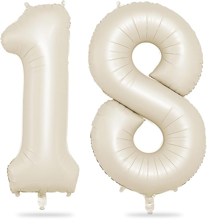 Biapian 40 Inch Cream Number 18 Balloon, 18th Birthday Balloons, Big Digital 18 or 81 Beige White Giant 18 Foil Balloon Helium for 81st 18th Birthday Decorations Anniversary Baby Shower Party Supplies