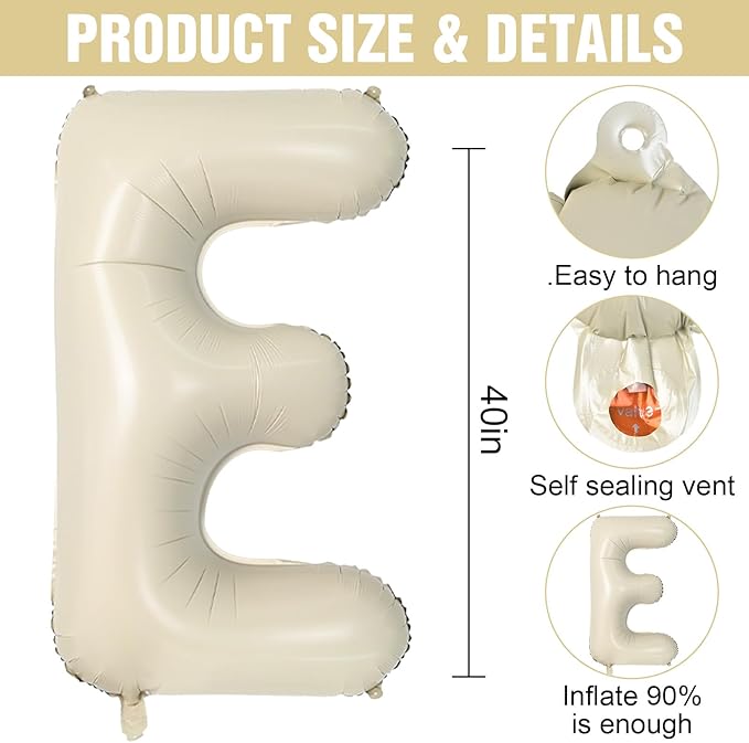 Cream E Letter Balloons,40 Inch Letter E Balloon Beige,Helium Custom Letter Balloon for Birthday Anniversary Party Decorations