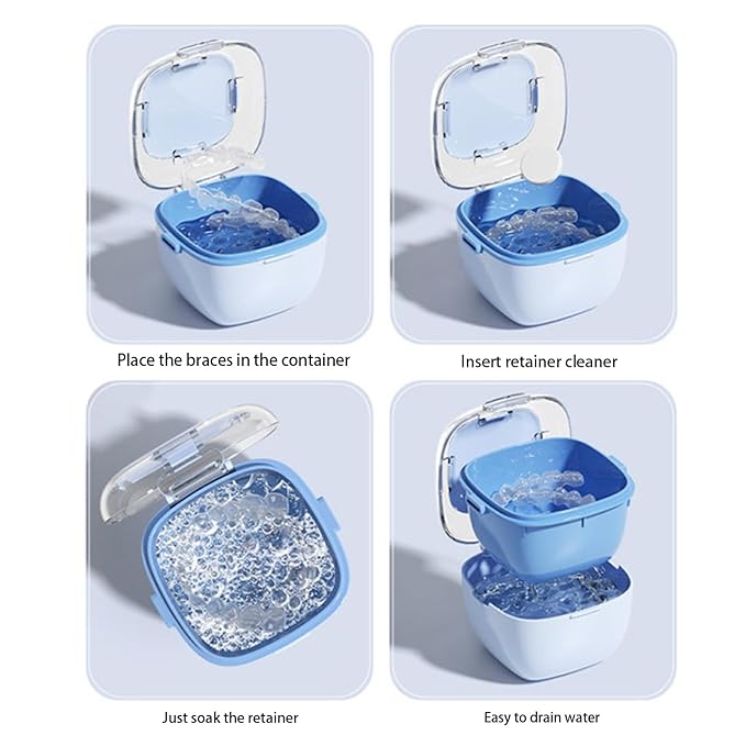 Denture Bath Case - Double Layer Retainer Container for Denture Cleaning Cup | Portable Mouth Guard Case for Dentures Jewelry Small Items, Travel Friendly Storage with Secure Lid, Easy to Carry