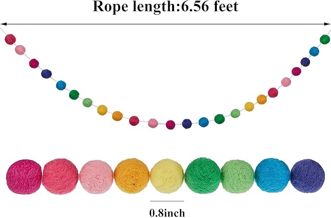 Boao 3 Pieces Wool Felt Ball Garland Colorful Pom Pom Garland Handmade 6.5 Feet Long 24 Balls Felt Banner for Wall Christmas Tree Decoration (Rainbow)