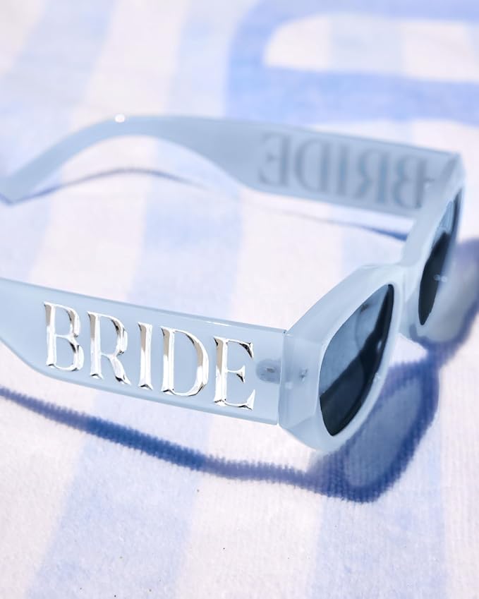 xo, Fetti Blue Bride Sunglasses | Bachelorette Party Sunnies, Engagement Decorations, Bridal Shower Accessory, Bach Supplies, Bridesmaid Favors, Bride To Be Gift