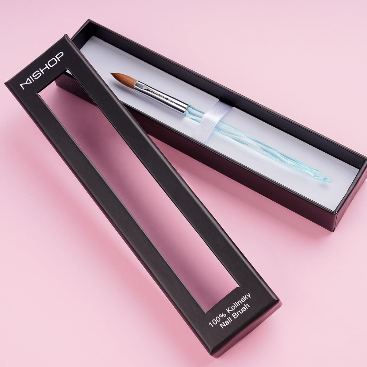 M ProK 100% Kolinsky Acrylic Nail Brush – Professional Nail Brush for Acrylic Application with Crystal Blue Handle – Handcrafted Salon Quality Tool (Size #8)