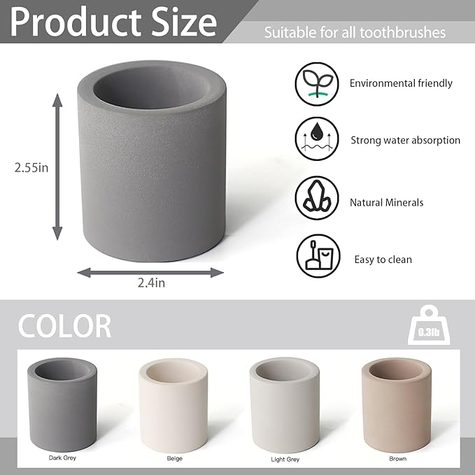 Mini Toothbrush Holders for Bathrooms - Diatomite Quick-Dry Organizer, Compact Portable Toothbrush Holder for Countertop, Shower & Travel Storage